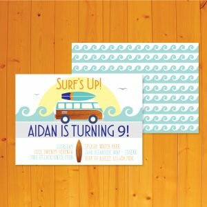 surfer theme invitation for a beach party