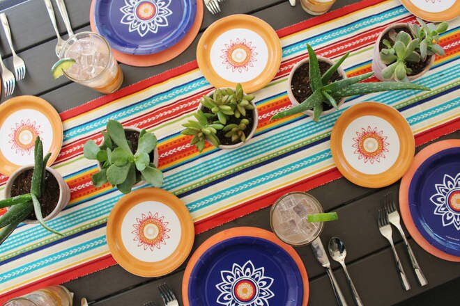 Fiesta tablescape with succulent centerpieces