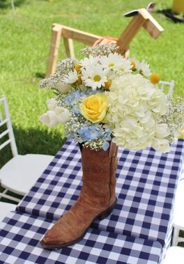 western boot centerpiece idea for a cowboy party