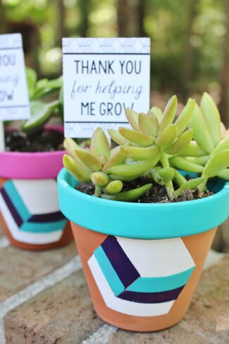 Teacher appreciation potted plant with gift tag